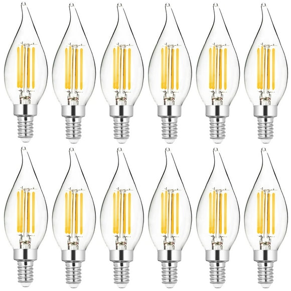 DGE 12x4 Watt LED Warm White Ceiling Fan Light Bulbs C32 Chandelier Light Bulbs Bright and Lasting 470 Lumen Bent Tip Light Bulb with E12 Candelabra Base 12 Pack