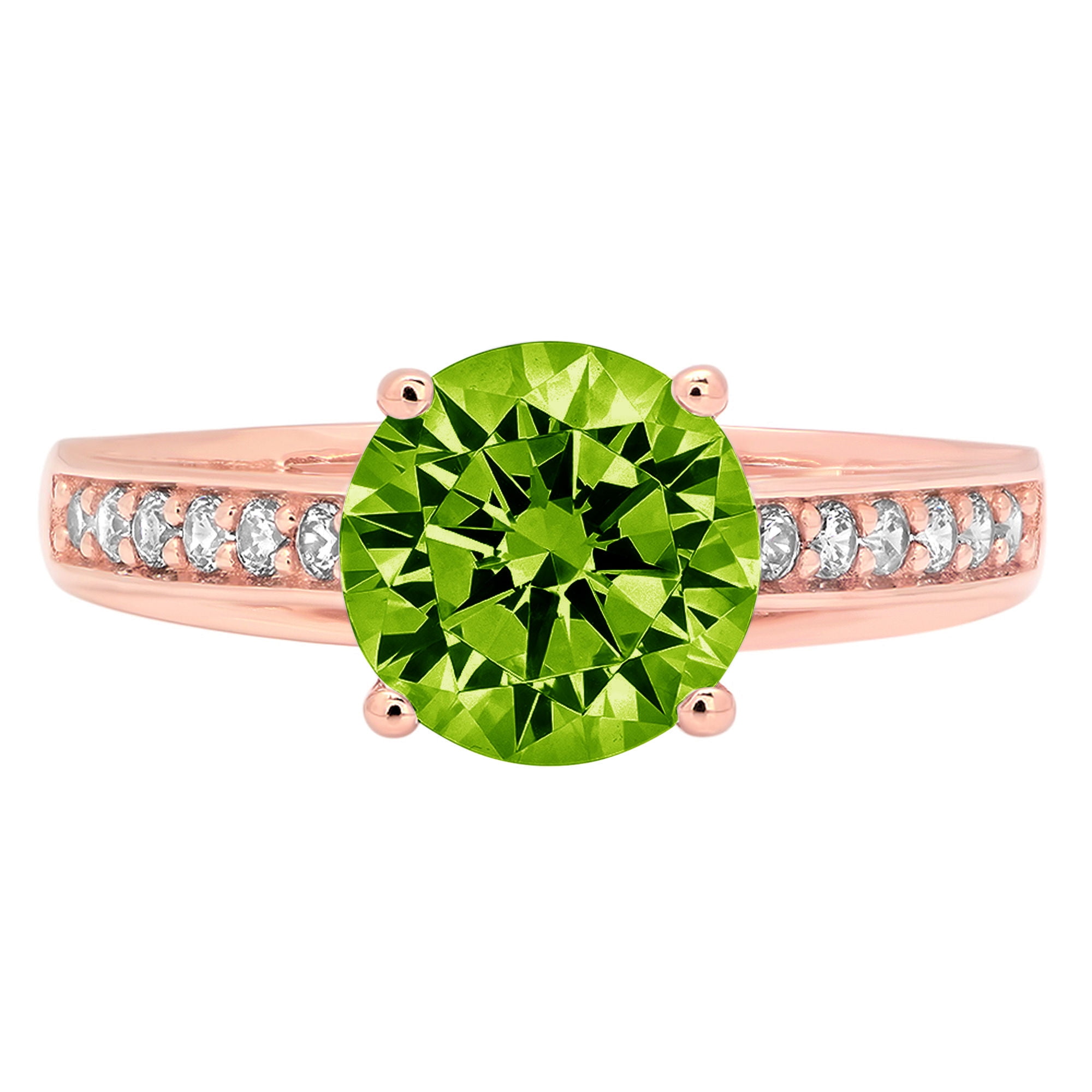 1.98 ct Brilliant Round Cut VVS1 Simulated Emerald Rose Solid 14k or 18k Gold Robotic Laser Engraved Handmade Solitaire with Accents Ring