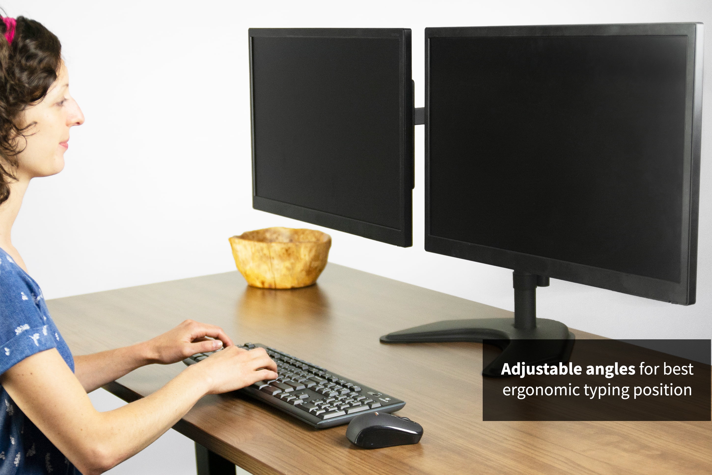Vivo Full Motion Dual Monitor Free Standing Desk Stand Vesa