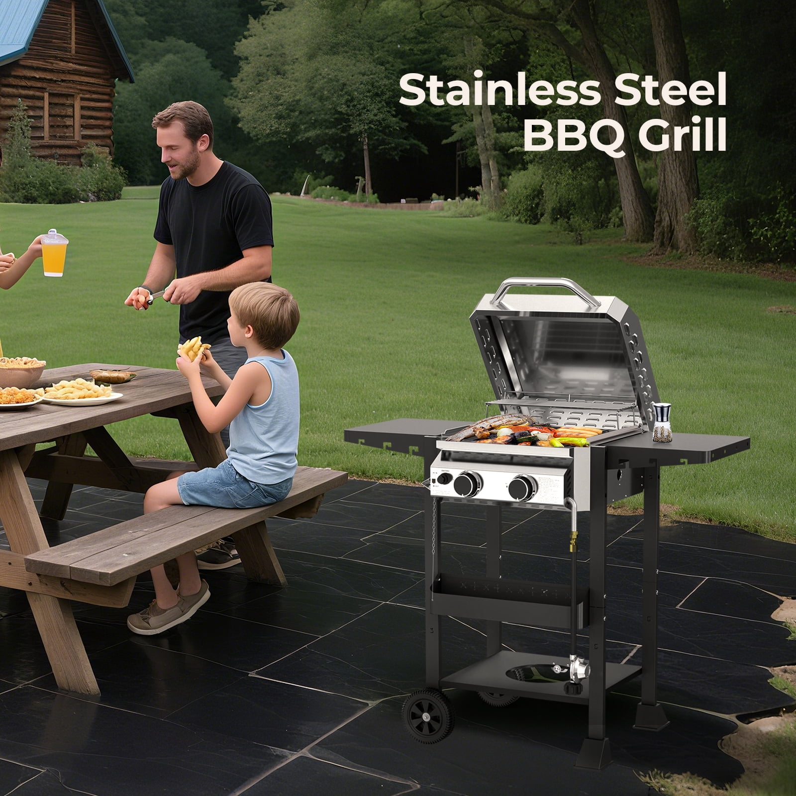 Gas Grill with 2-Burner,Outdoor Gas BBQ Grill,16000 BTU
