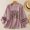Purple, variant on Linen Shirt Women Regular Fit Embroidery Cute Top 3/4 Sleeve Crew Neck Button Down Women’s Clothes M-2XL