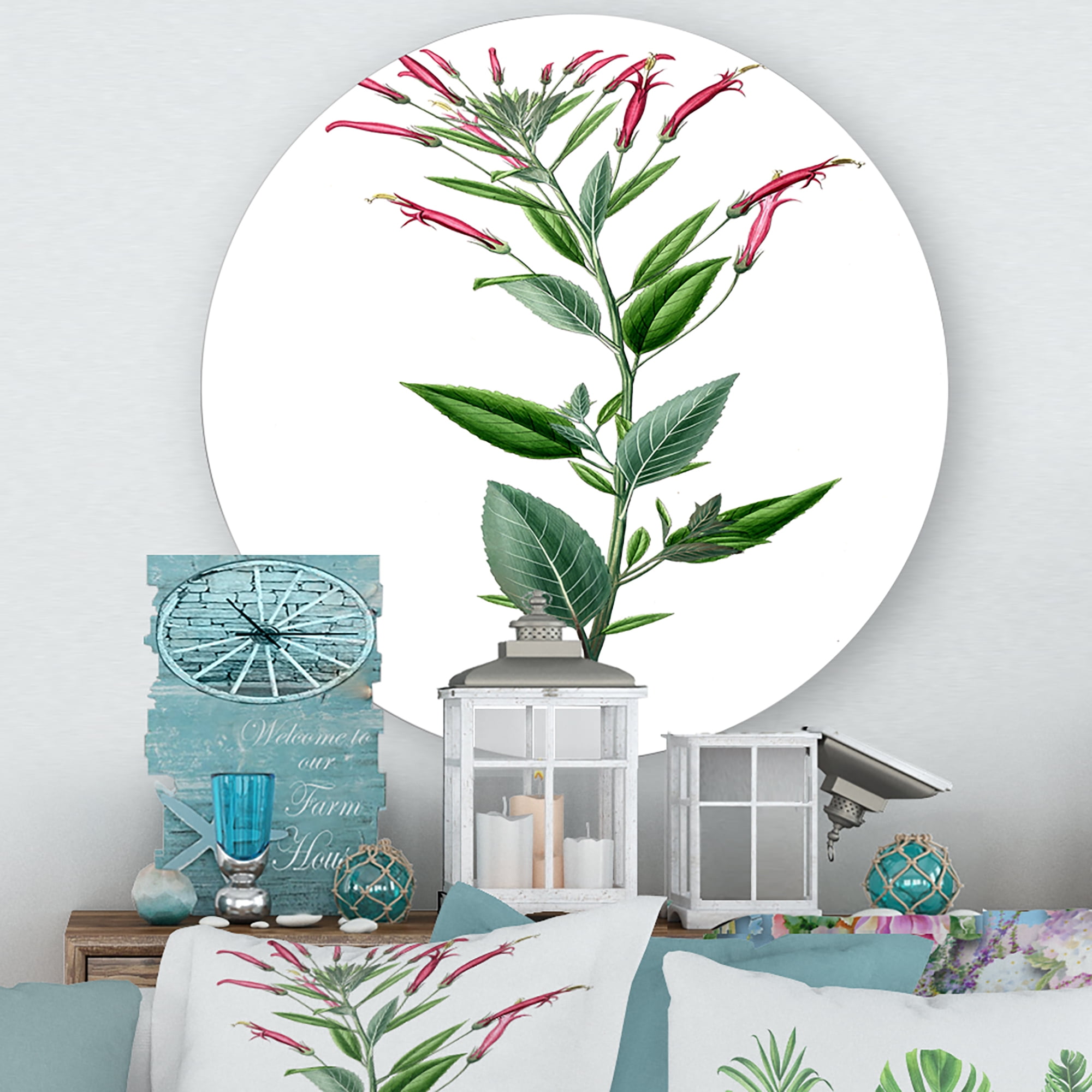 Designart 'Ancient American Flora III' Traditional Circle Metal Wall Art 11x11 - Disc of 11