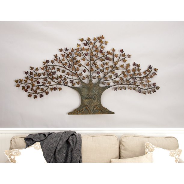 DecMode Brown Metal Indoor Outdoor Tree Wall Decor with Leaves ...