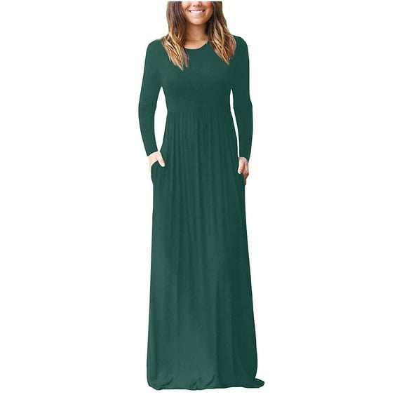 ChaoHeng Dresses Long Sleeve for Women Party Dresses for Women Women Casual Long Sleeve Sexy Plus Size Loose Plain Pockets Long Maxi Dress