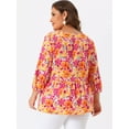 thumbnail image 4 of DARING DIVA Women's Plus Floral Ruffle Flowy Babydoll Blouse 2X Orange Pink, 4 of 6