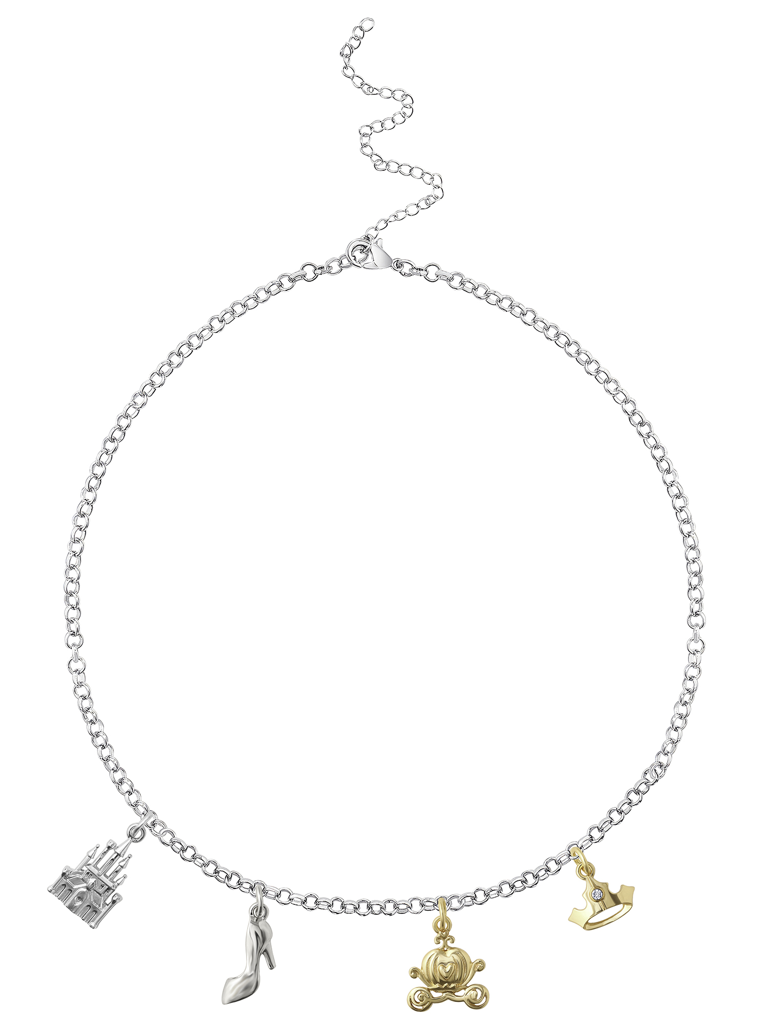 Disney, Princess Silver and Gold-Tone Metal, Light weight Charm Set, Girl's/Tween 4-Piece