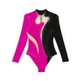 thumbnail image 5 of Yartina Women's Rhinestone Ballet Gymnastics Dance Leotard Bodysuit Long Sleeve Figure Skating Dance Black&Rose S, 5 of 6