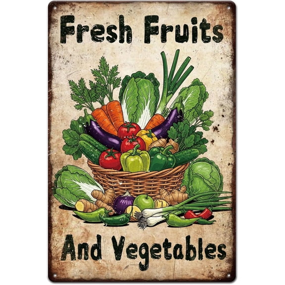 Metal Farmer Market Produce Wall Sign Tin Plaque Kitchen Decor 8x12 Inch