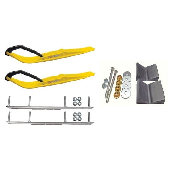 C&A Pro Yellow Razor Snowmobile Skis w/ 6" Shaper Bars Complete Kit Polaris Pro Ride Chassis Rush 2010-11