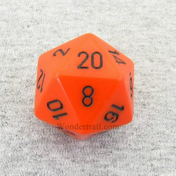 Orange Opaque Die with Black Numbers D20 34mm (1.34in) Pack of 1 Chessex