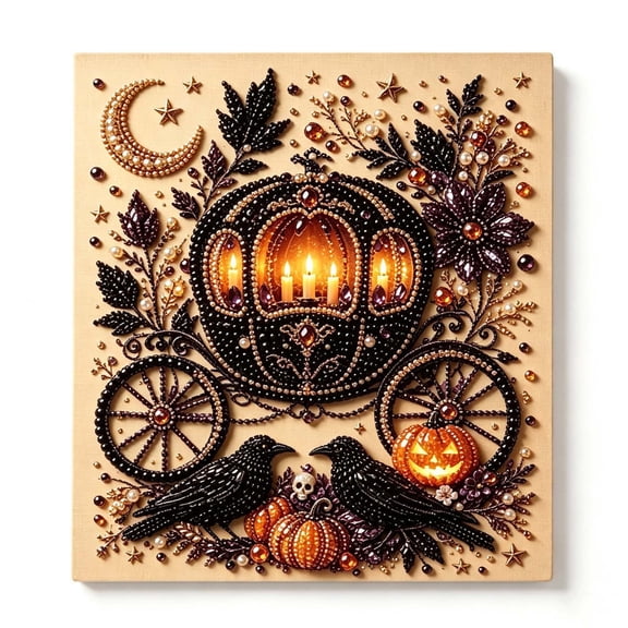 romoty Vintage Pumpkin Carriage Pearl Art Kit 5D DIY Gem Bead Painting Gothic Halloween Home Decoration Craft Set