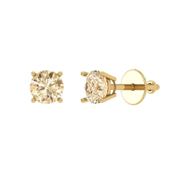 0.2 ct Screw-Back Stud Earrings for Women | 3.0mm Round Cut Natural Morganite | 18K Yellow Gold