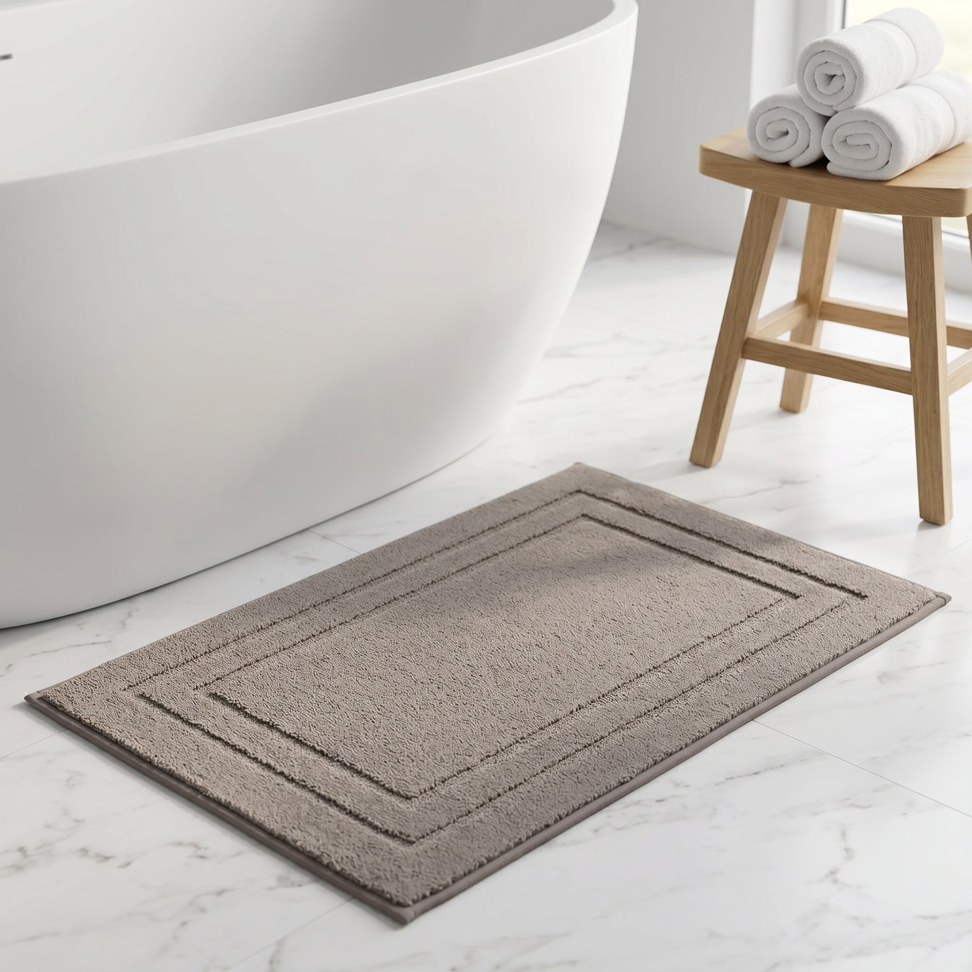 Unique Bargains Soft Non Slip Absorbent Shaggy Microfiber Bathroom Rug Khaki 24" x 16"