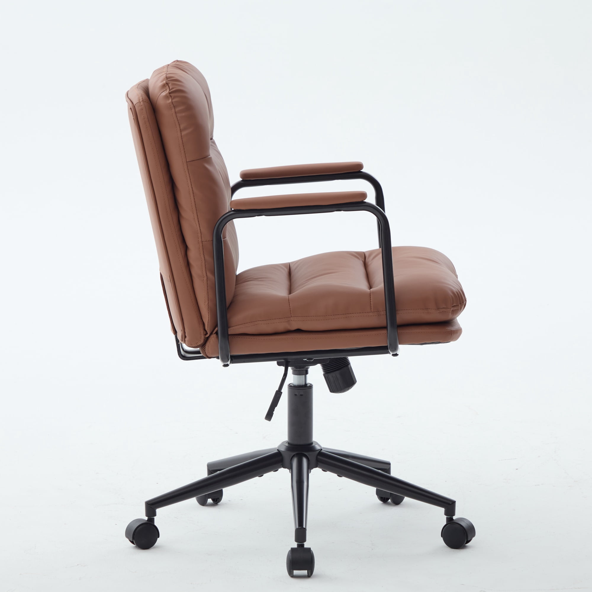 Office Chair, Mid Back Home Office Desk Task Chair with Wheels and Arms Ergonomic PU Leather Computer Rolling Swivel Chair with Padded Armrest, The Back of the Chair can Recline 40°