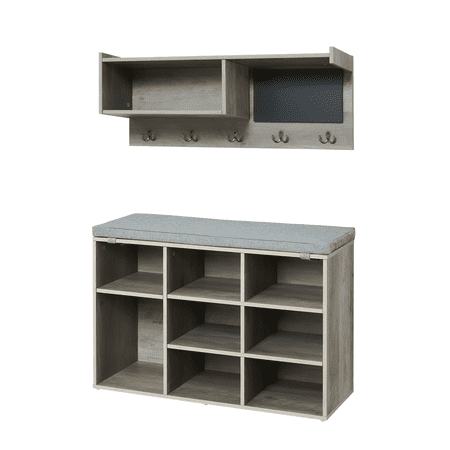 Hall Tree – Wall Mounted Coat Rack Shoe Bench with 5 Hooks Industrial Entryway Organizer with Shoe Cubbies & Storage – Hallway Bench