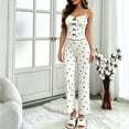thumbnail image 5 of Naotn Women Heart Print Rib Knit Lounge Set Spaghetti Strap Cropped Tops Flare Long Pant Matching Sets Casual Pajama Sets, 5 of 6