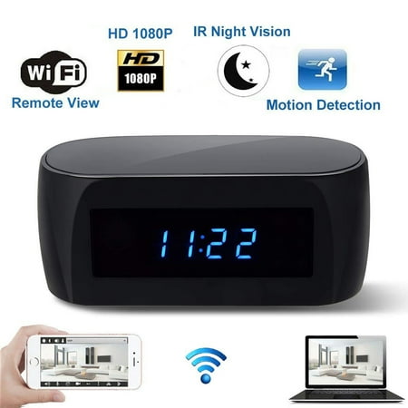 Nanny Cam Clock 1080P HD Mini Wifi Remote Network Electronic Security Clock Camera with IR Night Vision Motion Detection Home Security Nanny Cam ()