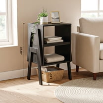 Lindon Stackable End Table Set with Solid Wood Legs Black Wood (Set of 2)