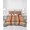 thumbnail image 2 of Quilts Twin Size Bedding Set, Vintage Plaid Lightweight Quilted Comforter, Autumn Orange Red Grey Checkered Farmhouse Soft Reversible Bedspread Coverlet with Pillow Covers for All Season, 68" x 86", 2 of 7