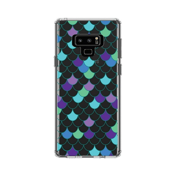 DistinctInk Clear Shockproof Hybrid Case for Samsung Galaxy Note 9 - TPU Bumper, Acrylic Back, Tempered Glass Screen Protector - Mermaid Scales