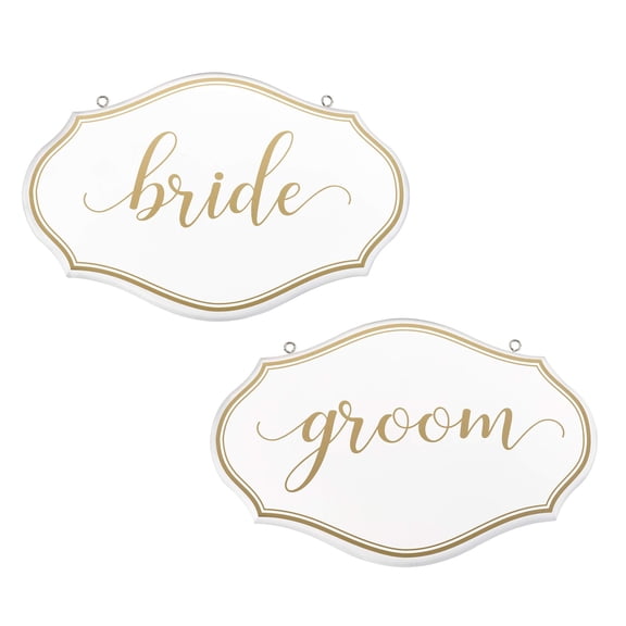 Lillian Rose White Gold Bride and Groom Chair Signs, 1.25"x11.75"x7.75"
