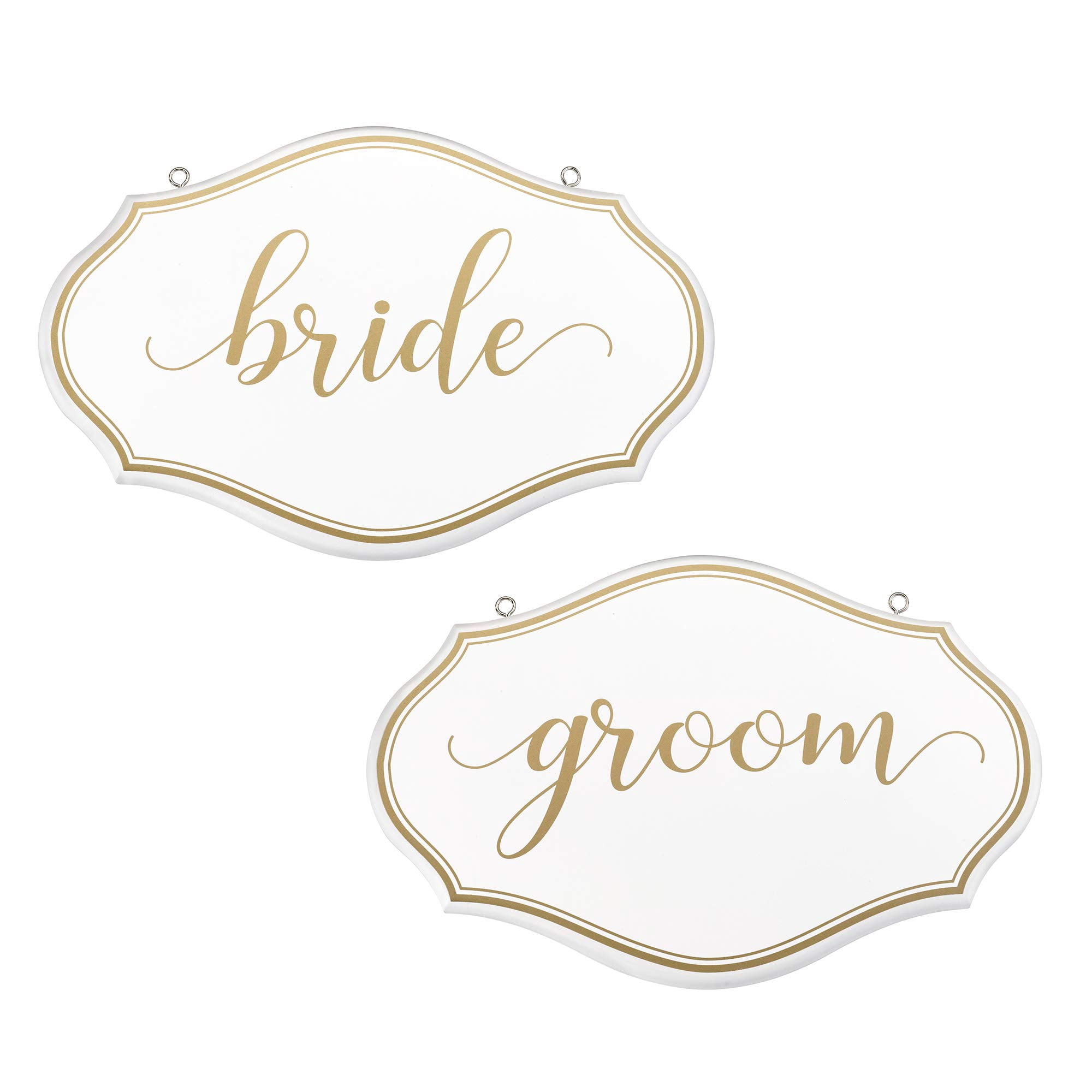 Lillian Rose White Gold Bride and Groom Chair Signs, 1.25"x11.75"x7.75"