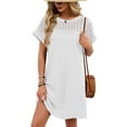 thumbnail image 3 of cocolona Womens T-shirt Dress Summer Short Sleeve Crew Neck Lace Patchwork Mini Dress Casual Solid Loose Sun Dress, 3 of 7