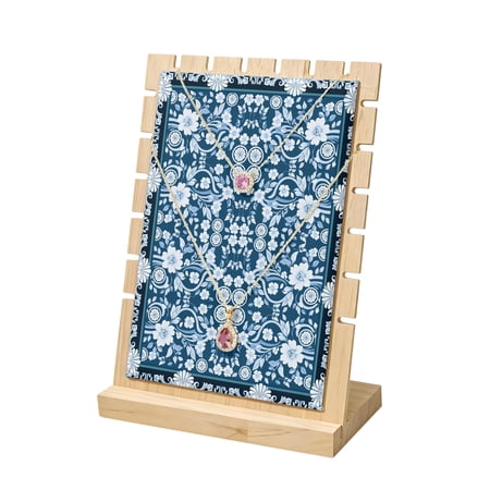Necklace Display Stand Blue Floral Wood Jewelry Displays Stands with PU Panel Chain Rack Organizer Vintage Flower Frame Wooden Necklace Display Holder for Vendors Shop Show Home Tabletop Storage