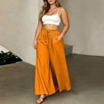 thumbnail image 2 of ibiyuan Women Textured Pleated Wide Leg Trousers, Elastic High Waist Flowy Loose Fit Pants Lightweight Casual Bottoms Resort Street Daily Outfit, 2 of 6