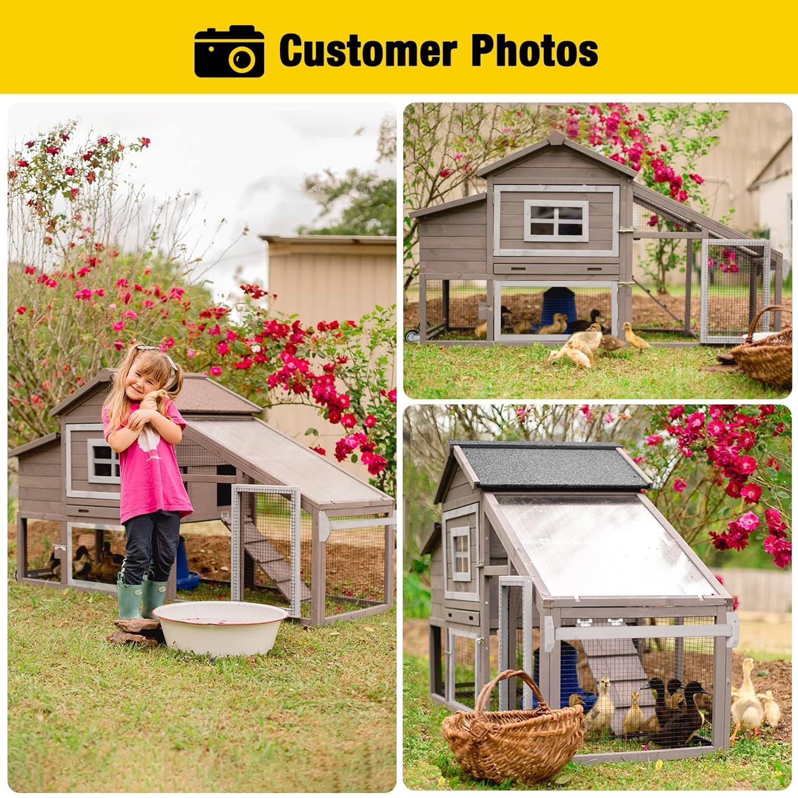 Aivituvin Mobile Chicken Coop with Wheels for 2-4 Chickens, Weatherproof Chicken House Poultry Cage with Nesting Box, Leakproof Pull-Out Tray for Outdoor Backyard, Brown