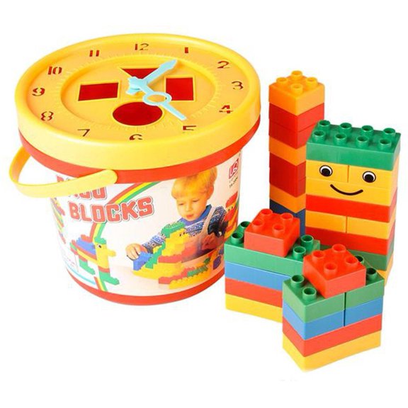 Cp Building Block With Clock Top 33 Piece Set 6-inch Interlocking Plastic Building Blocks Assorted Colors