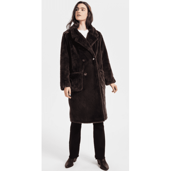 Jou Jou CHOCOLATE Women's Juniors' Faux-Fur Double-Breasted Coat, US Small