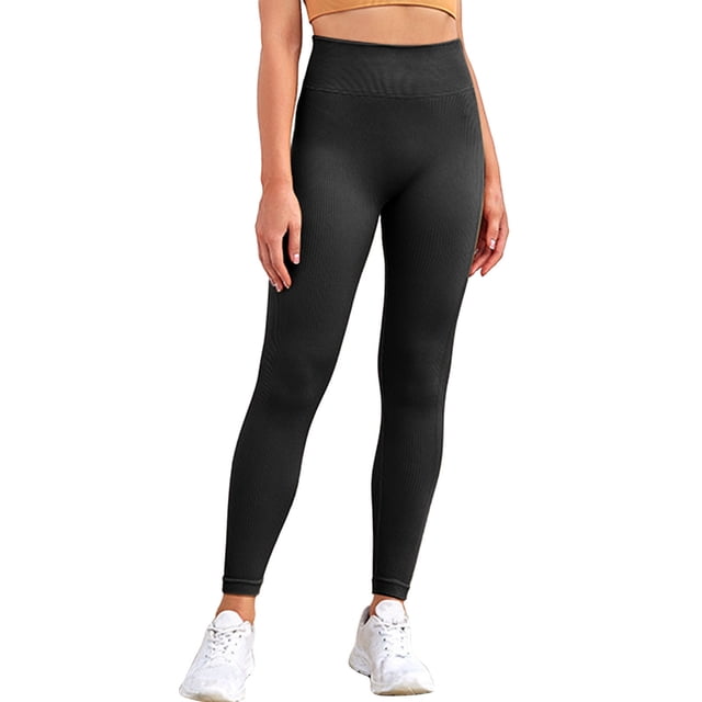 MIASHUI Women Solid Color Tight Pants High Waist Workout Yoga Pants For Comfy And Support Black,L