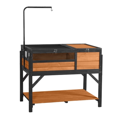 Aivituvin 38" Wooden Tortoise Habitat with Detachable Legs, Turtle Enclosure with Adjustable Heat Lamp Stand, 2-Chamber Reptile Cage, Brown