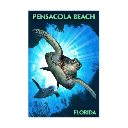 Pensacola Beach, Florida - Sea Turtle Diving Print Wall Art By Lantern