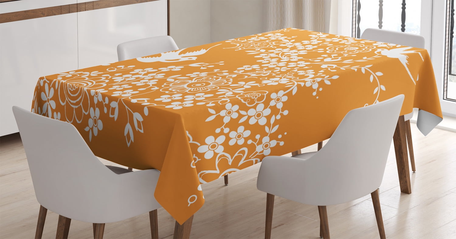 Japanese Decor Tablecloth, Oriental Floral Japanese Birds Exquisite