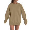thumbnail image 3 of Women's Fleece Lined Round Neck Long Sleeve Sweatshirt, No Hood Loose Fit Casual Pullover Top with Solid Color Design for Daily Wear, Student Couple Outfits and Banquet Appropriate Wear Khaki M, 3 of 4