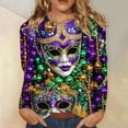 thumbnail image 2 of LEKWK Mardi Gras Shirts for Women Intricate Mask Graphic Slim Fit Long Sleeve Tops Crew Neck Casual Daily Trendy Tops Outfits, 2 of 5