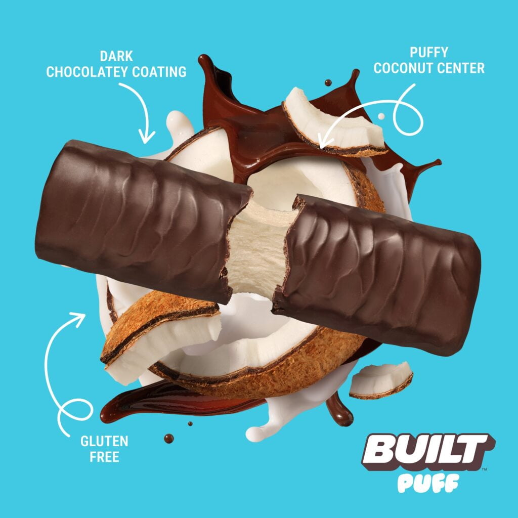 (2 pack) BUILT Puff Protein Bar, Coconut, 17g Protein, Collagen, 140 Calories, Single 1.41 oz Bar