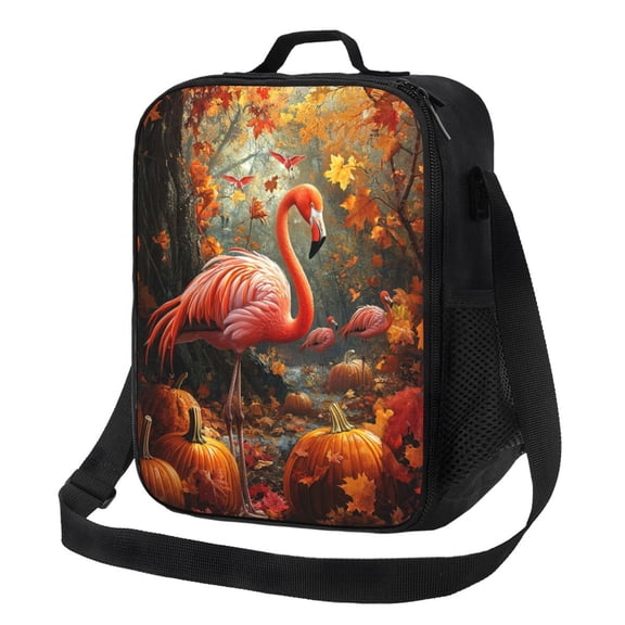 Thanksgiving Flamingo Lunch Bag Reusable Lunch Box Insulated Tote Bag with Adjustable Shoulder Strap
