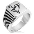thumbnail image 1 of Stainless Steel Treble Bass Clef Musical Heart Needle Stripe Pattern Biker Style Polished Ring, 1 of 1