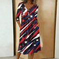 thumbnail image 2 of Women's Independence Day 250 Years Anniversary Patriotic Dress 3/4 Sleeve Button Neck Printed Dress Star Pattern Loose Fit Casual Summer USA Flag Artistic Design for Daily Wear Events Dark Blue L, 2 of 4