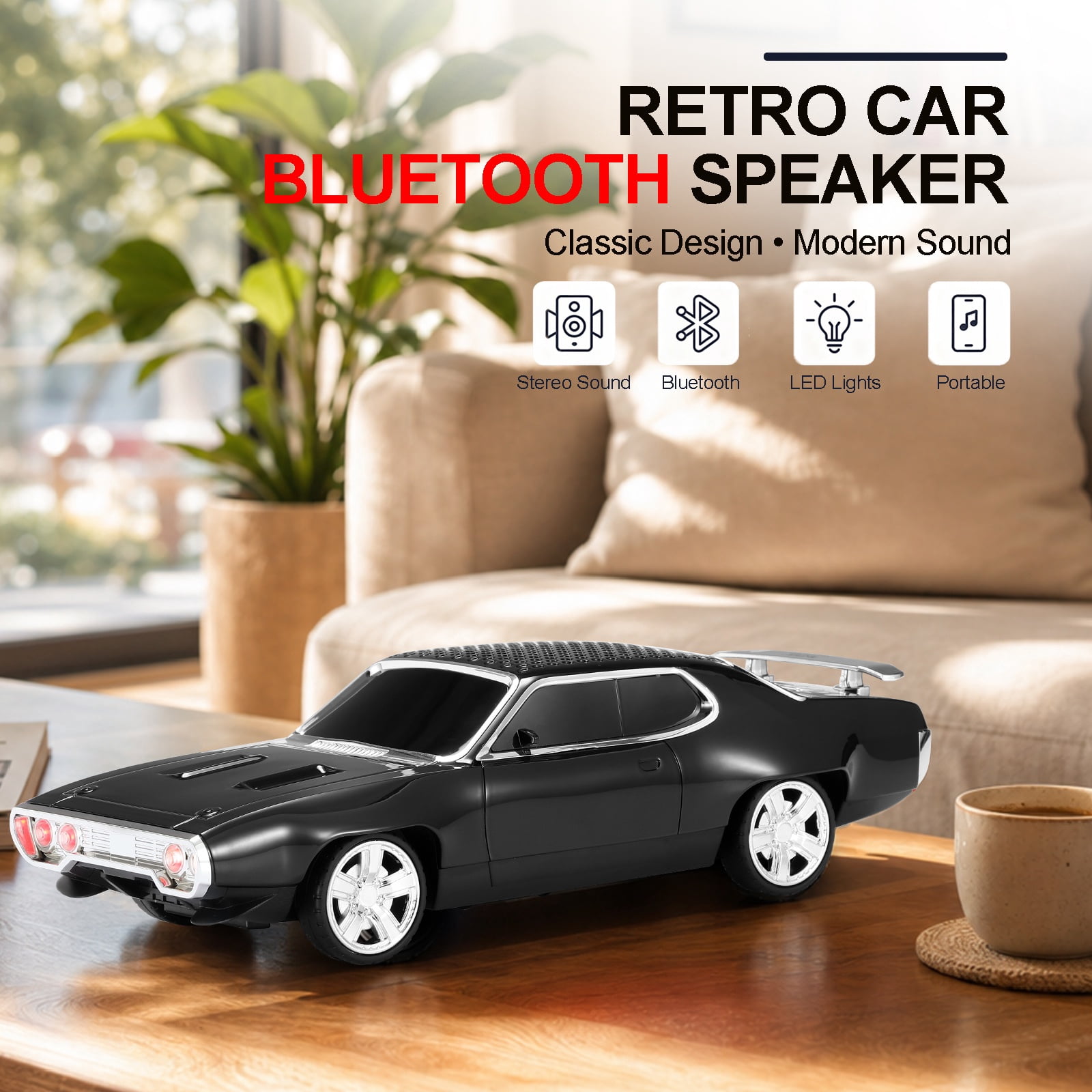 WSTER WS-620 Retro Muscle Car Portable Bluetooth Speaker, 2*5W Heavy Bass Wireless Speaker, Bluetooth 5.4, TWS Pairing, FM Radio, TF/USB, Hands-Free Call,The perfect gift for family and friends