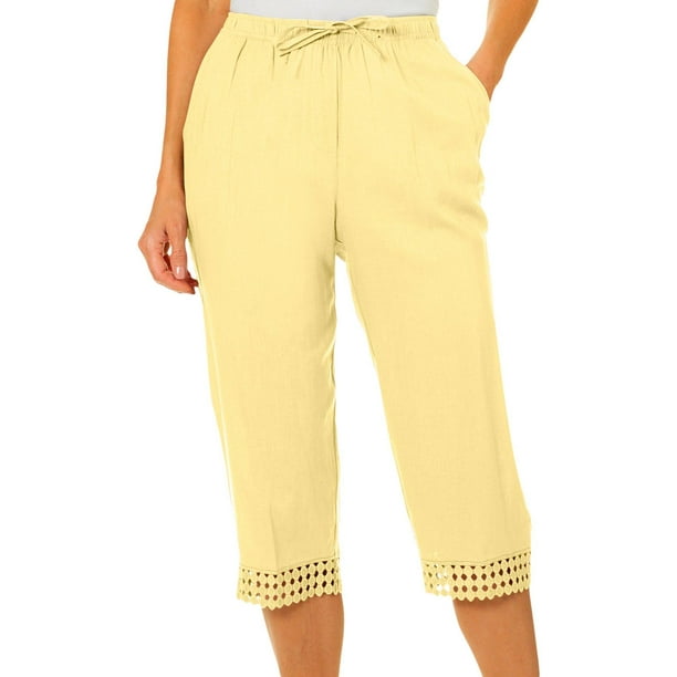 Coral Bay Coral Bay Womens Solid Crochet Trim Capris