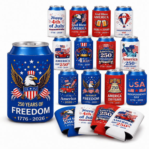250th Anniversary Can Cooler Sleeves, 4th of July Independence Day Can Cooler Sleeves, Memorial Day Patriotic Party Accessories Decoration