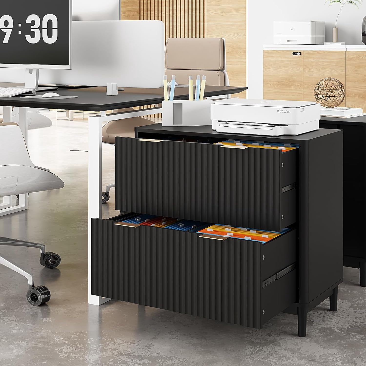 Ktaxon Wood 2-Drawer File Cabinet Office Filing Organizer for Home Office, Filing Cabinet Nightstand for Letter Legal A4 Size File Folder Storage, Black