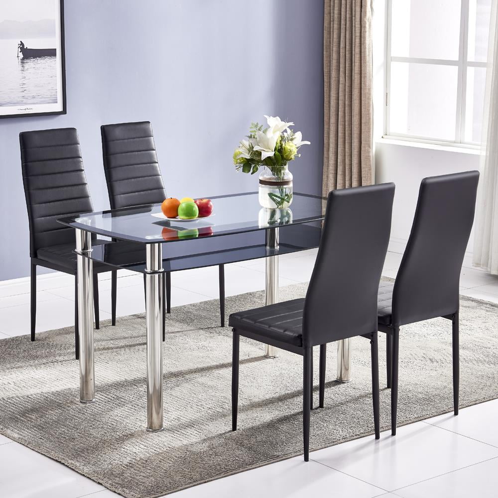 UBesGoo 5Piece Kitchen Dining Table Set, 4 Chairs,with Shelf Below