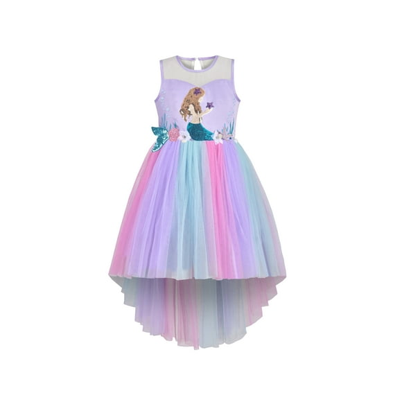 Robe Fille Multicolore Queue de Sirène Arc-en-Ciel Princesse Fête d'Anniversaire 4 Ans