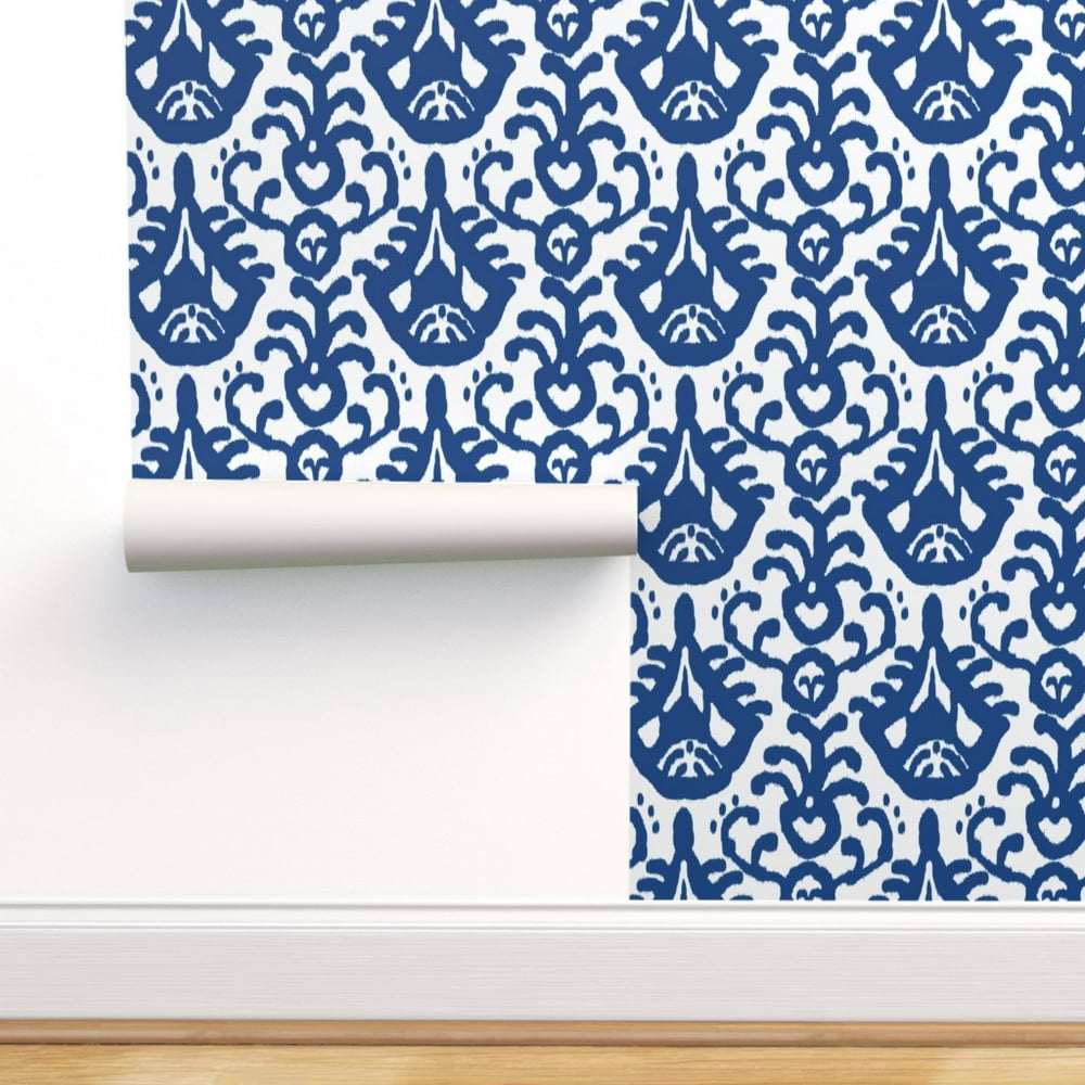 Peel-and-Stick Removable Wallpaper Ikat Navy Blue White Modern Tribal ...