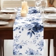 thumbnail image 3 of Blue Floral Art 70 Inch Table Runner, Watercolor Botanical Spring Flowers Farmhouse Dresser Scarf Cotton & Linen Tablerunner for Dining/Kitchen Island/Holiday Party Décor 13" x 70", 3 of 9